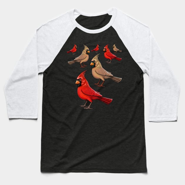 Red Cardinal birds Baseball T-Shirt by Artardishop